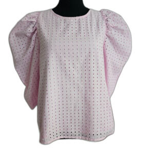 a new day Adorable Pink Eyelet All Cotton Lined Pullover Blouse Top sz M